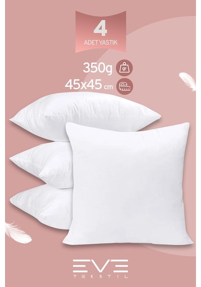 Eve Tekstil 4 Adet Throw Serisi Antialerjik %100 Silikon Elyaf Dolgulu Kırlent Iç Kare Yastık 45x45cm 350gr Beyaz
