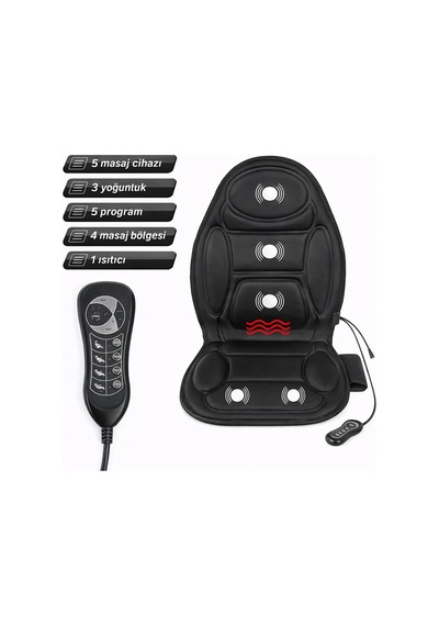 Glr Jb-616c 5 Motorlu Isıtmalı Masaj Minderi - Ev, Ofis Ve Araç Uyumlu Siyah