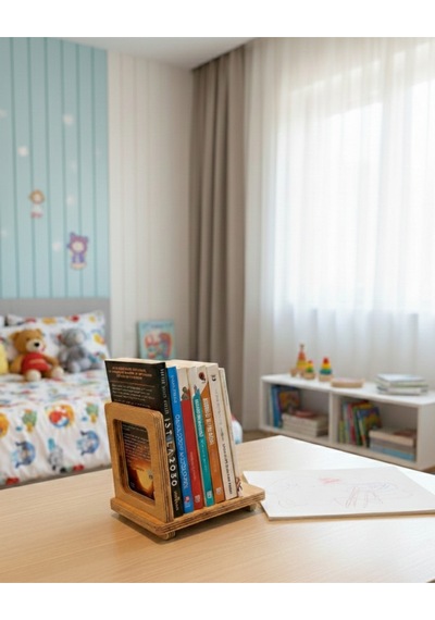 Ahşap Kitap Tutucu Masa Üstü Kitaplık Düzenleyici Organizer - Dekoratif Kitap Standı -kitap Desteği Kahverengi