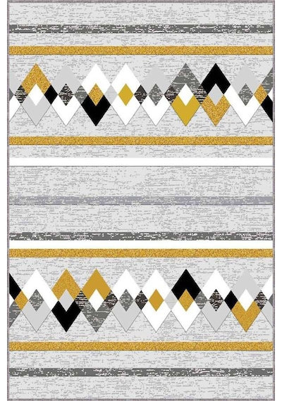 Sarı Zigzag Kaymaz Tabanlı Makinede Yıkanabilir Halı Rt01n11