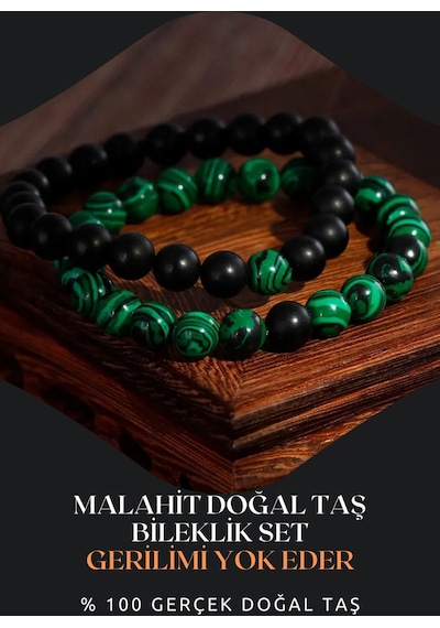 Malakit Doğal Taş Bileklik Set 8 Mm Çok Renkli