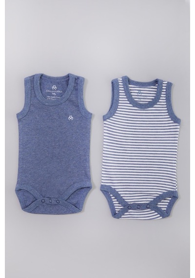 Organicera Organik Bebek Atlet Body, 2 Li Set , Indigo Melange İndigo