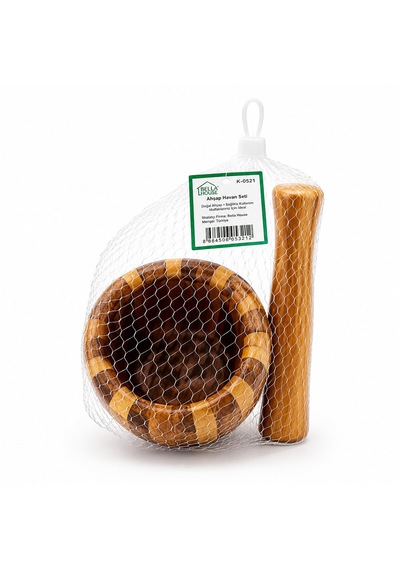 Ahşap Bambu - Çizgili Havan Sarımsak Dövecek Ç: 8cm--d: 7cm--y:10.5cm Fileli Ambalaj 5250