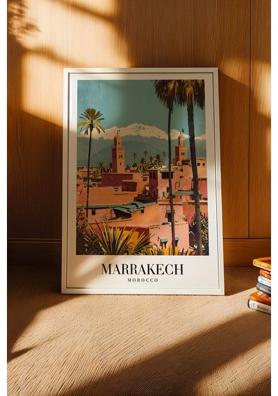 Marrakech Morocco Vintage Seyahat Posteri Çerçeveli Tablo - Premium Atlas Dağları Elit Duvar Dekoru Beyaz Marrakech Morocco Vintage Seyahat Posteri Çerçeveli Tablo - Premium Atlas Dağları Elit Duvar Dekoru Beyaz