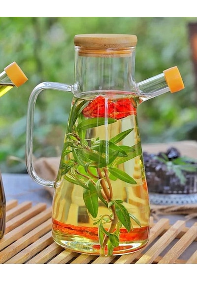 900 Ml Borosilikat Cam Bambu Vakumlu Kapak Yağdanlık Sirkelik