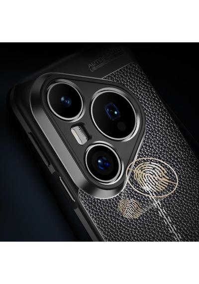Caseonn Huawei Pura 80 Ultra Kılıf Lüks Dikiş Detaylı Deri Görünümlü Kapak Siyah