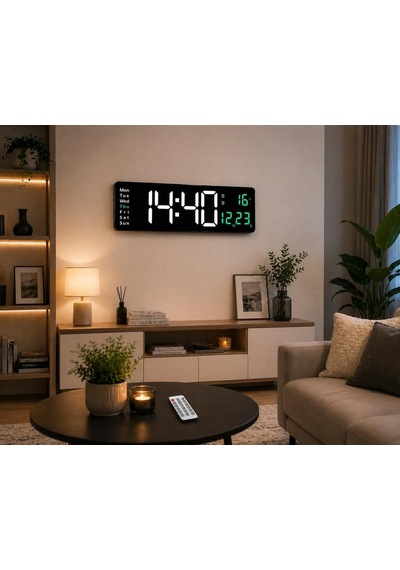 Kumandalı Led Dijital Duvar Saati Büyük Ekran 39 Cm / Geri Sayım Timer, Çift Alarm, Sıcaklık &amp Tarih Gösterg Diğer