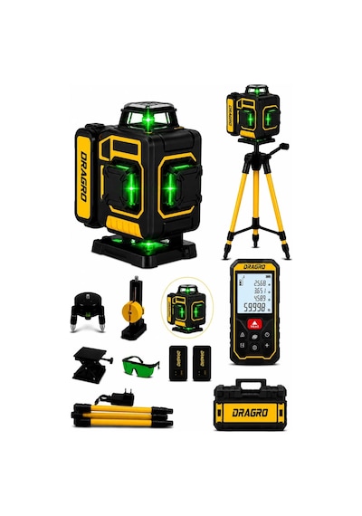 Premium 16 Köşe Tripodlu Yeşil Lazer S Hizalama Terazi 360 Mıknatıslı Çantalı + Lazer Metre
