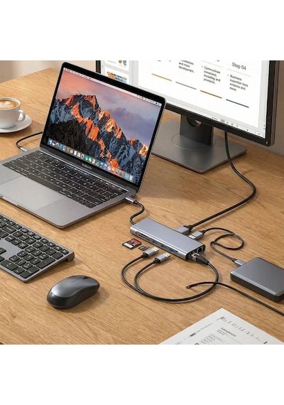 8in1 Type-c Çoklayıcı Hub Hdmı 4k Usb 3.0 Sd Tf Kart Rj45 Ethernet Dönüştürücü Adaptör 4915