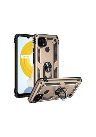 Newface Realme C21 Kılıf Sofya Yüzüklü Silikon Kapak - Gold Altın