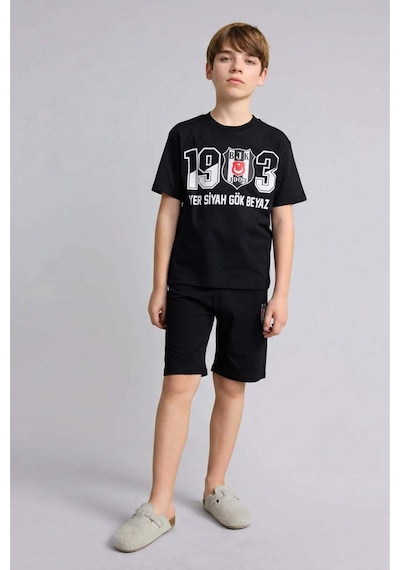 Defacto Beşiktaş Tişört Şort Pijama Takımı Erkek Çocuk H7342a826hsbk81 Siyah-bk81