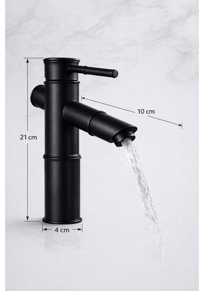 Viosa Lüx Premium Bambu Siyah Banyo Lavabo Musluğu Çeşmesi