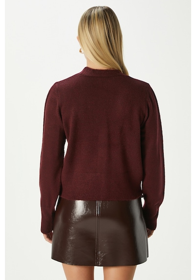 Ritnice Kadın Bold Yumuşak Doku V Yaka Bordo Triko Hırka 70148 Bordo