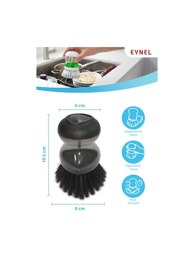 Eynel 1 Adet Deterjan Hazneli Bulaşık Fırçası, Pratik Kullanımlı Fırça Lavabo Temizleme Aparatı Çok Renkli