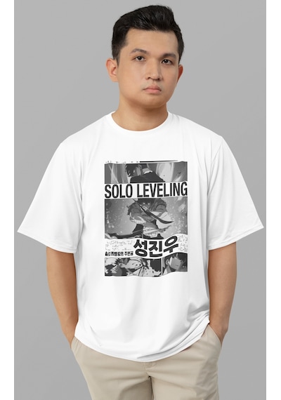 Solo Leveling Baskılı Unisex Oversize Anime Tişört Beyaz