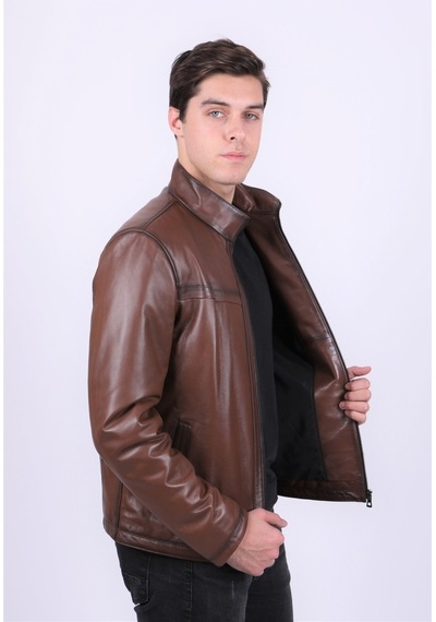 New Zaya Leather Erkek Açık Kahverengi Deri Mont (468603729) Açık Kahverengi