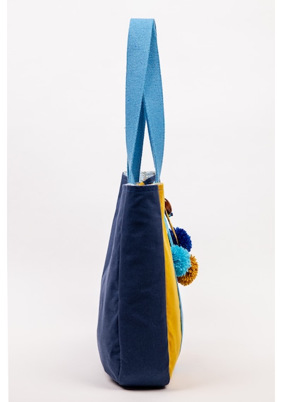 Fabric Craft Bag Omuz Çantası Kadın Duck Kumaş Desenli Büyük Boy Günlük Çanta Mavi - Sarı