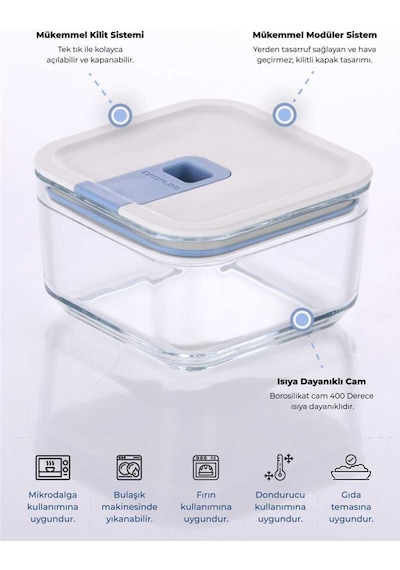Neoflam Perfect Seal Kare Cam Saklama Kabı 350 Ml-7409