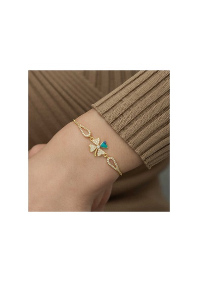 Gümüş Gold Nazarlı Yonca Bileklik Gümüş Gümüş