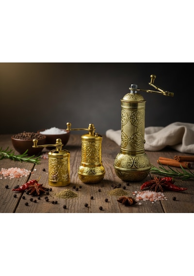 Ludıa Zamak Metal Altın Renk 3 Lü Set Karabiber,kahve,çörek Otu El Değirmeni Öğütücü Grinder Altın