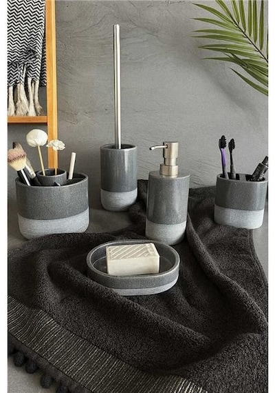 Primanova Reve Banyo Seti 5 Parça - Gri Beyaz
