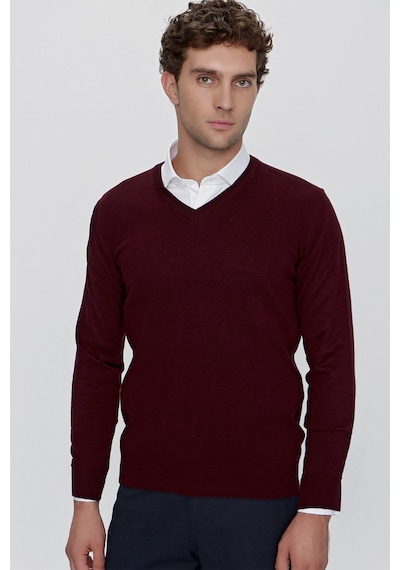 Morven Basic Dinamik Fit Rahat Kesim V Yaka Triko Kazak 99kc017004752 Koyu Bordo