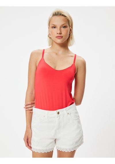 Koton Basic İnce Askılı Atlet Slim Fit Kırmızı 4sak10042pk
