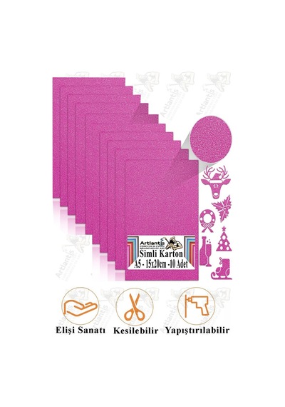 Pembe Simli Karton A5 15x20 Cm 10 Lu 1 Paket Simli Fon Kartonu Parıltılı Kağıt Anasınıfı Kreş Etkinlik Proje Pembe