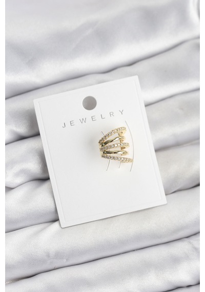 Gold Renk Pirinç Zirkon Taşlı Kıkırdak Earcuff Küpe Diğer
