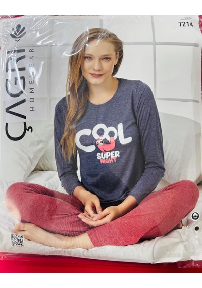 Çağrı Bayan Pijama Takımı-7214 Kırmızı-antrasit