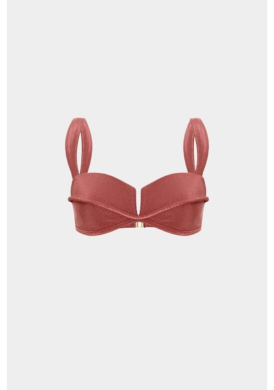 Açelyaokcu Premium Dokulu Biye Detaylı Rhea Fit Kadın Bikini Üstü Gülkurusu