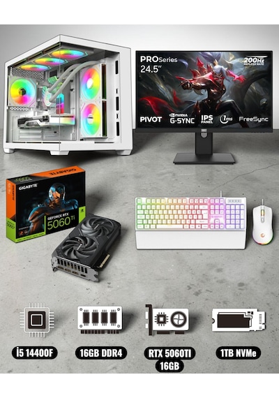 Symoon 0039 i5-14400F 16 GB 1 TB 16 GB RTX5060 Tİ 24.5" Dos Masaüstü Oyuncu Bilgisayarı