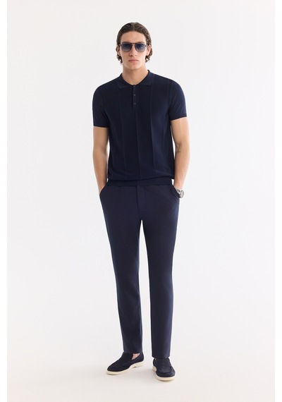 Avva Erkek Lacivert Beli Lastikli Viskon Karışımlı Elastan Slim Fit Chino Pantolon A61y3212