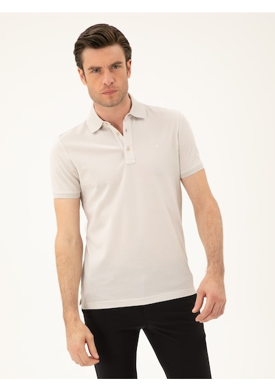 Açık Gri Slim Fit Polo Yaka Merserize T-shirt