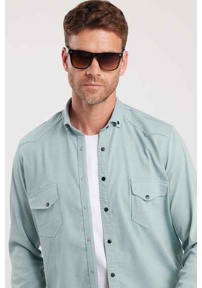 Tudors Erkek Regular Fit Rahat Kesim Çift Cepli Spor Yaka Denim Mint Gömlek-36857 Mint Tudors Erkek Regular Fit Rahat Kesim Çift Cepli Spor Yaka Denim Mint Gömlek-36857 Mint