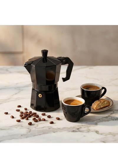 Deconox Siyah Moka Pot 3 Fincanlık Moka Kahve Cezvesi, 180 Ml Alü
