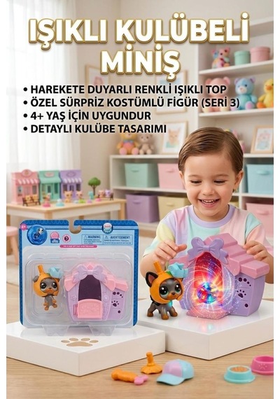 Minişler Pet Shop Sevimli Meyve Kostümlü Miniş Figür Ve Köpek Kulübesi Işıklı Paket Oyuncak