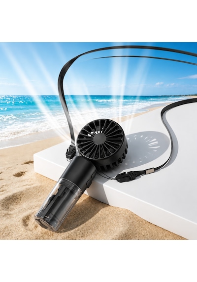Mini Fan Şarjlı El Fanı Siyah Boyuna Asmalı Usb Type-c Şarjlı 4 Kademeli Taşınabilir Vantilatör Serinletici Fan