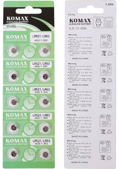 Komax Ag-0 Alkalin Lr521/379 Düğme Pil 10'lu Paket