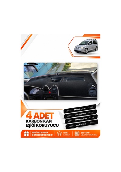 Volkswagen Caddy 2004-2010 Uyumlu Ön Torpido Koruma Kılıfı Halısı Koruyucu - Siyah Gri