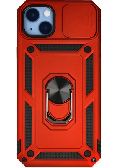Apple iPhone Uyumlu 14 Plus - Kılıf Pars Lens Yüzüklü Silikon - Kırmızı