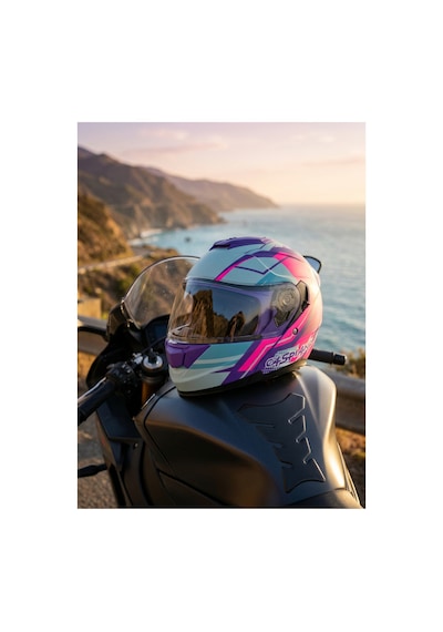 Vento Premium Çene Açılır Kask Güneş Vizörlü Blue Pink Ece 22.06 Sertifikalı Mor Mor