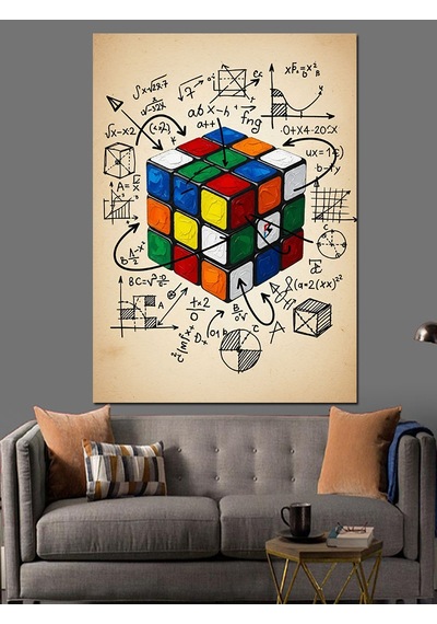 Ahşap Tablo Rubik Küpü Çizim Sanatı
