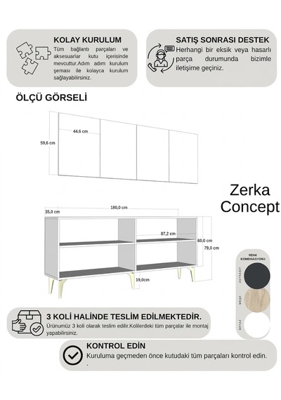Fontana Lazer Pleksi Desen Konsol Tv Sehpası Çok Amaçlı Dolap 180 Cm Aa Antrasit - Altın