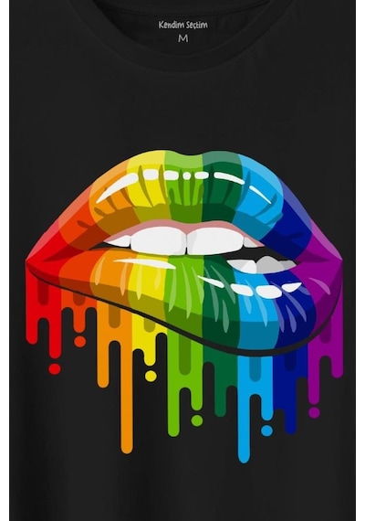 Lips Rainbow Dudak Gökkuşağı Baskılı Tişört Unisex T-shirt 001