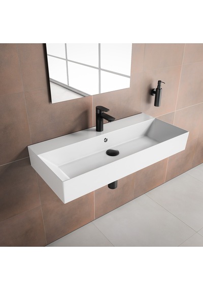 Isvea Sistema Z Tezgah Üstü Kare Lavabo 90x42 Cm Slim Batarya Delikli Beyaz 10sf50090