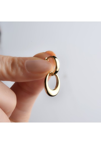 14 Ayar Altın Mikron Kaplama Sallantılı Oval Halka Küpe - E00281 Gold