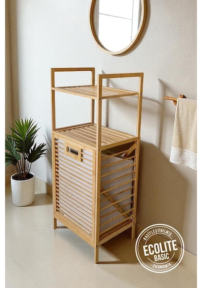 Digithome Bambu Eco-lıte Basıc Kirli Sepetli 2 Raflı Banyo Düzenleyici Çamaşır Sepeti Db-0031 Kahverengi