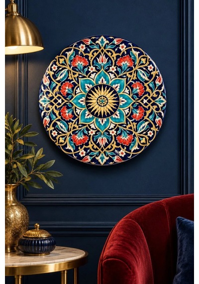 Dekoratif Duvar Tabağı Neo-iznik Maksimalizm Dekorlu Seramik Tabak Kırmızı