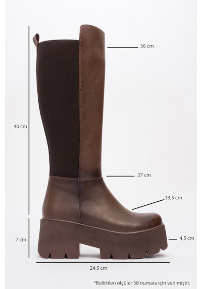 Luvishoes Luvi Shoes Solo Kahve Cilt Lastikli Kadın Platform Topuklu Çizme Kahverengi
